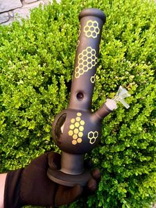 13 pouces verre bong lourd fumer pipe à eau unique or noir motif nid d'abeille narguilé dab rig