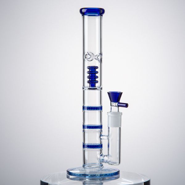 13 pulgadas Hookahs Straigt Tube Oil Dab Rigs Premium Honeycomb Birdcage Perc Glass Bong Triple Percolater Tubos de agua transparentes con tazón o Banger Junta hembra de 14 mm