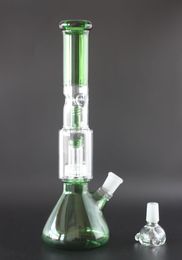 13 pouces verre vert bong narguilé 2 couches en ligne perc huile dap plate-forme barboteur avec 14 bol pour fumer accessoires