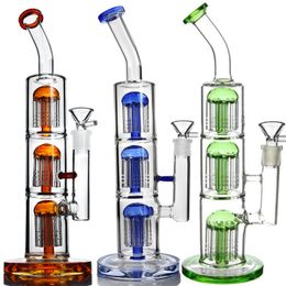 13 inch hoog grijs Triple tree perc filterglas bedwelmende bong dab rig waterpijp roken booreilanden with14.4mm banger roken waterpijpen