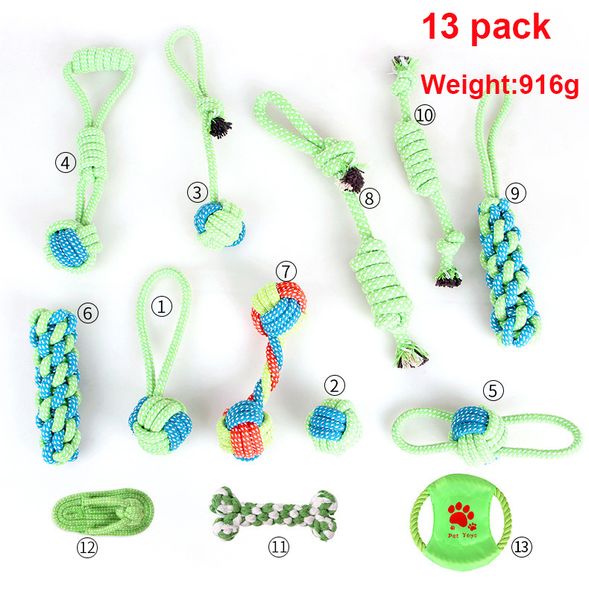 13 pack Pet Dog Corde Toys Set Mochers agressifs pour les gros petits chiens jouant des jouets à mastication du chien de nettoyage interactif