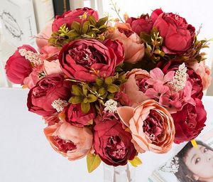 13 fleurs de pivoine enveloppées dans un noyau européen, simulation de pivoine colorée d'automne, décoration de mariage à domicile, 10 pièces/lot WL593