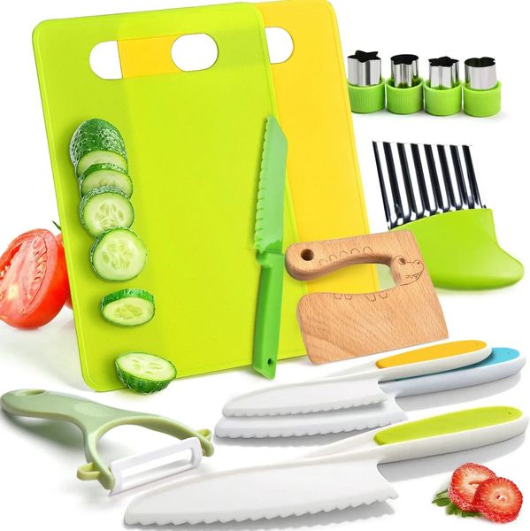 13 pièces Montessori outils de cuisine pour les tout-petits ensembles de cuisine RealToddler ensemble de couteaux sûrs réel avec du plastique 240223