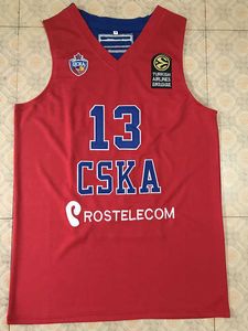 # 13 SERGIO RODRIGUEZ CSKA MOSCOW maillot de basket rouge broderie cousue personnalisé n'importe quel numéro et nom