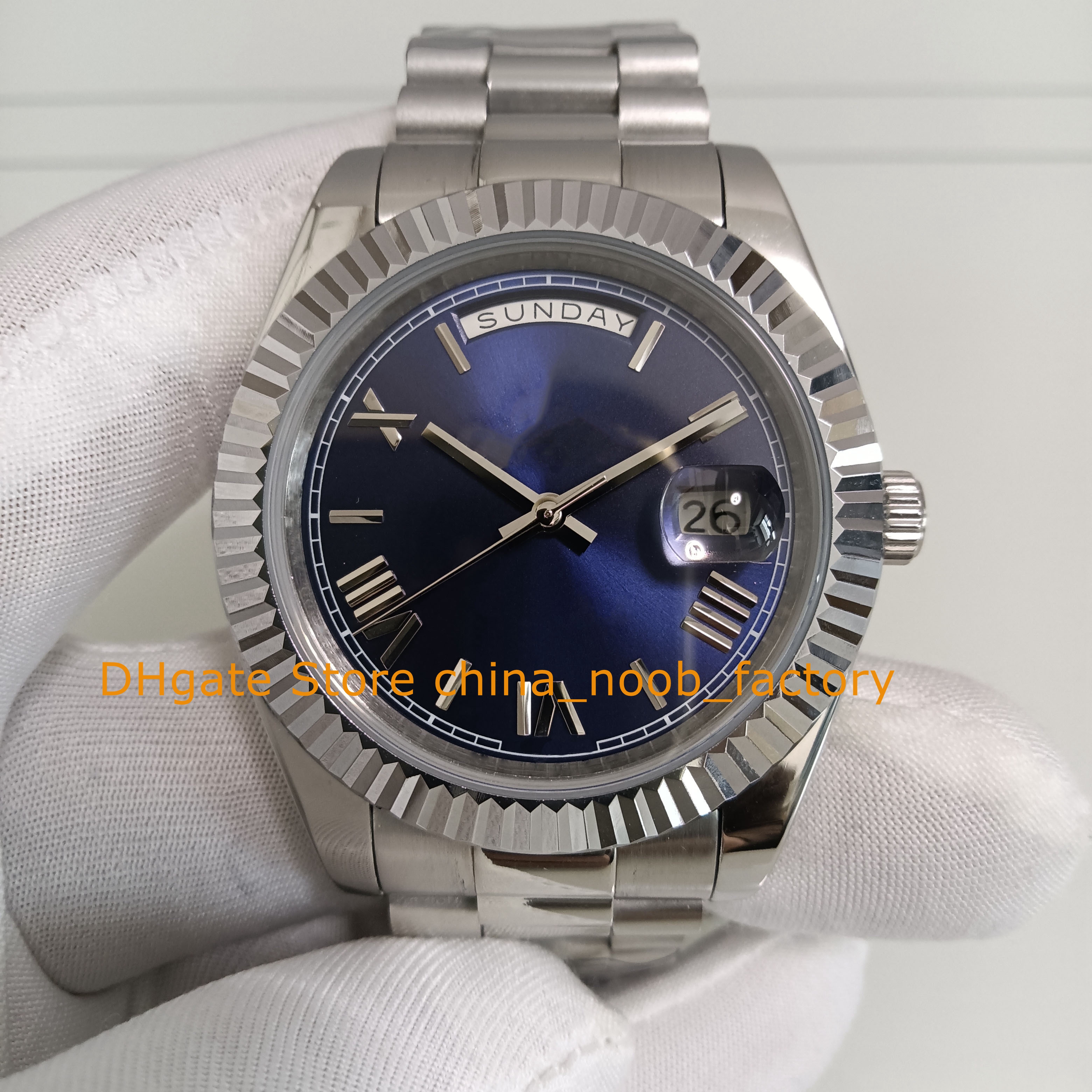 13 Stil med Box Men's Watch Mens Date Blue Roman Dial 40mm rostfritt st￥l armband gula guld m￤n asia 2813 r￶relse automatiska mekaniska klockor