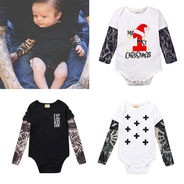 13 Styles De Mode Bébé Vêtements Garçons Filles INS Tatouage Manches Barboteuse De Noël À Manches Longues Lettre Imprimé Combinaisons Vêtements Pour Bébés M2671