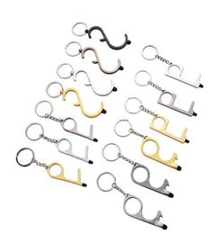 13 Styles Metal Safety Touchless Press Lift Gereedschap Hele sleutel Hook Handen Deurhandgreep Opener Tool Key Ketting Keyring8314795