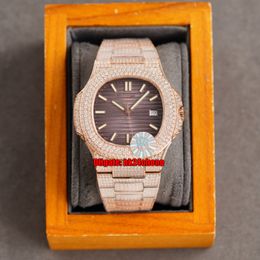 13 stijlen Topkwaliteit horloges RRF 40mm Nautilus 5711 Full Diamonds Cal.324 Automatische Herenhorloge Koffie Diamant Diamond Rose Gold Armband Gents Sport Horloges