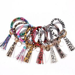 13 stijlen Damesmode Gedrukt Armbanden Sieraden Wristlet Sleutelhanger Bangle Sleutelhanger Grote Cirkel Lederen Tassel Armband Houder