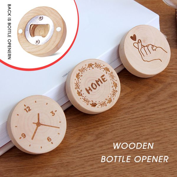 13 styles aimant de réfrigérateur en bois ouvre-bouteille de bière réfrigérateur en bois message aimant autocollant créatif camping portable décoration de la maison