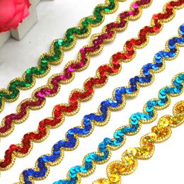 13 yards Ribbons en dentelle en or Laser Sequins S Trim appliquée en rayures Costumes de cosplay tressés