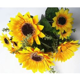 13 fleurs artificielles de tournesol en soie jaune 7 branches / paquet utilisées pour la décoration d'hôtel de mariage de fête de jardin de bureau à domicile A5230 240131