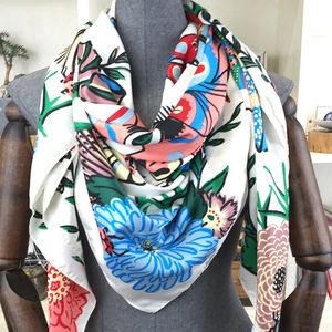 130 130cm Luxury Brand Twill Silk Scarf Dames Bandana Square Scarf Print Scarf Women Fashion Cape Echarpe 240511