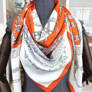130*130cm Luxurymerk Twill Silk Scarf Women Bandana Square Scarf Design Floral Kerchief sjaals Ladies Fashion Shawls Echarpe 240322