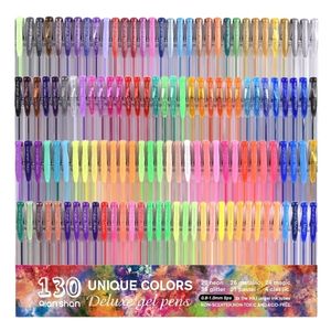 130 colores Gel Pen Set Art Professional Colorful Fluorescente Marker Suministros para estudiantes Glitter Pens Y200709