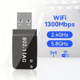 Adaptateur WiFi USB sans fil double bande 1300Mbps pour PC de bureau et ordinateur portable - Antenne à gain élevé pour Windows 7/8/8.1/10/11 - Connexion réseau facile