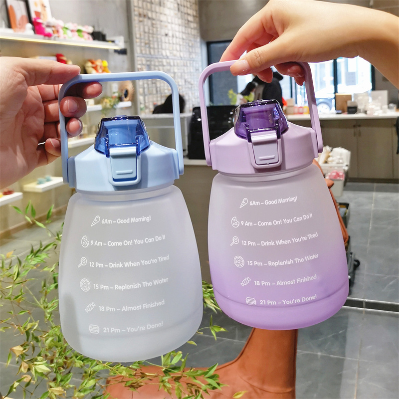1300ml Big Belly Plaster Water Bottle Portable Large Capacity Sports Water Jug with Time Marker and Straws