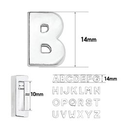 1300pc / lot 10mm Plain Slide lettre A-Z couleur argent chrome bricolage charmes alphabet anglais adapté pour 10MM bracelet en cuir porte-clés228e