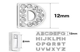 1300pClot 8 mm Bling Letter Slide AZ AZ Color plateado Diy Dimensiones Rhinestones completos Alfabeto Inglés Fit para la pulsera de cuero de 8 mm KeyC7203674