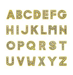 1300 stuksslot AZ Goud kleur vol strass Slide letter 8mm diy charms alfabet geschikt voor 8MM lederen polsbandje sleutelhangers9874549