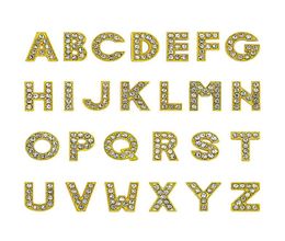 1300 stuksslot AZ Goud kleur volledige strass Slide brief 8mm diy charms alfabet fit voor 8MM lederen polsband sleutelhangers1933024