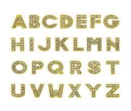 1300 stuks slot AZ Goud kleur vol strass Slide letter 8mm diy charms alfabet geschikt voor 8MM lederen polsbandje sleutelhangers4579386