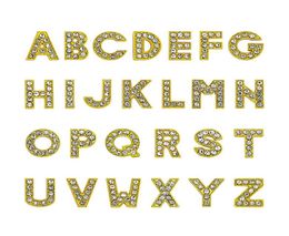 1300pcslot AZ Gold Color Full Righestone Slide Lettre 8 mm Charmes de bricolage Ajustement alphabet pour les clés de bracelet en cuir 8 mm6339953