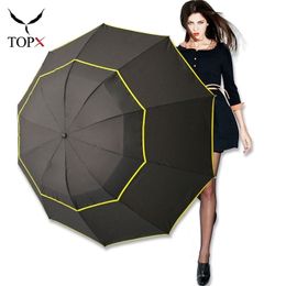 130cm dupla camada homens chuva mulher à prova de vento grande guarda-chuva portátil masculino mulheres sol 3 floding ao ar livre grande 210320