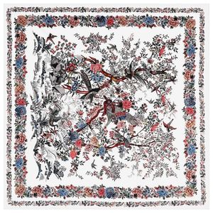 130 CM Zijden Sjaal Vrouwen Grote Sjaals Boom Vogels Print Stola Vierkante Bandana Luxe Hoofddoek Hijab Vrouwelijke Foulards Strandlaken 240321