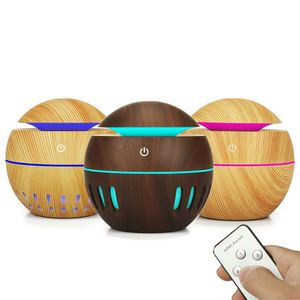 130ml Aroma Air Humidifier Wood Grain 7colors LED Lights  Oil Diffuser Aromatherapy Mist Maker with Remote Control for Home Office