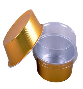 130 ml gouden aluminium foliebekers met plastic deksel voor muffin cupcake bakken bakhulpprogramma ramekin cup3178991