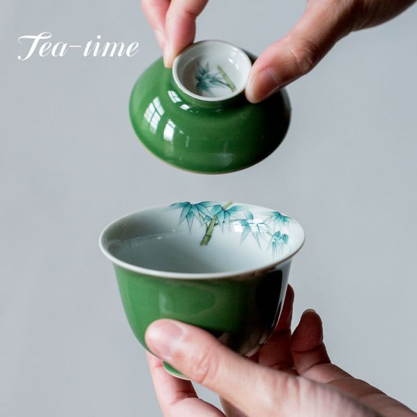 130 ml de té de cerámica de bambú de 130 ml Tureen Pine Glaze Green Glaze Color Towl Towe Bowl Tea Tea Gaiwan Kung Fu Té de té