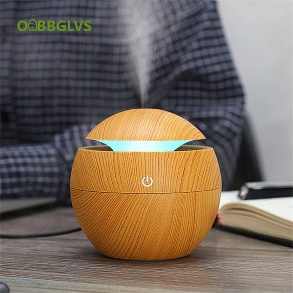 130ML USB Aroma Difusor Ultrasónico Humidificador de niebla fría Purificador de aire 7 Cambio de color LED Luz nocturna para Office Home 220727