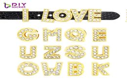 130 piezas 8 mm Gold Color Slide Letters Charms English Alphabet AZ Pulsera de fit de pulsera Nombre de mascota Collar Collar LSSL071303008674