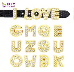 130 piezas 8 mm Gold Color Slide Letters Charms English Alphabet AZ Pulsera de fit de pulsera Nombre de mascota Collar Collar LSSL071302612912