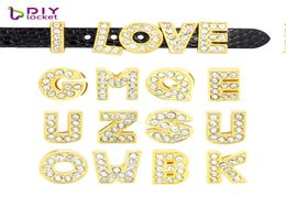 130 pièces 8MM couleur or glisser lettres breloques Alphabet anglais AZ idéal pour Bracelet bracelet nom d'animal de compagnie collier collier de chien LSSL071301246821