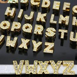 130 pçs / lote 10mm A-Z letras de slides de cor dourada DIY encantos adequados para pulseira de couro de 10mm bracelet1929