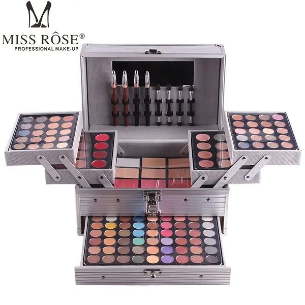 Caja misteriosa de maquillaje de 132 colores, estuche de maquillaje de aluminio reutilizable con cosméticos, pinceles de maquillaje, sombra de ojos, polvo para cejas, rubores, lápiz labial, corrector, sombra de contorno,