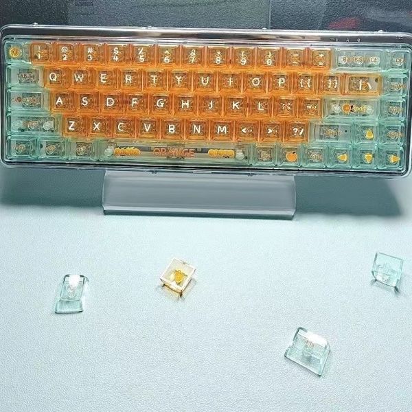 132 Key Crystal PC Transparent Keycaps Set CBSA Profile Backlit Orange Keycap pour MX Cherry Switch Clavier de jeu mécanique