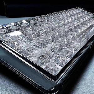 132 touches entièrement transparentes Keycaps cerise profil cristal avec caractères rétro-éclairage autocollants Keycap Set PC pour clavier mécanique