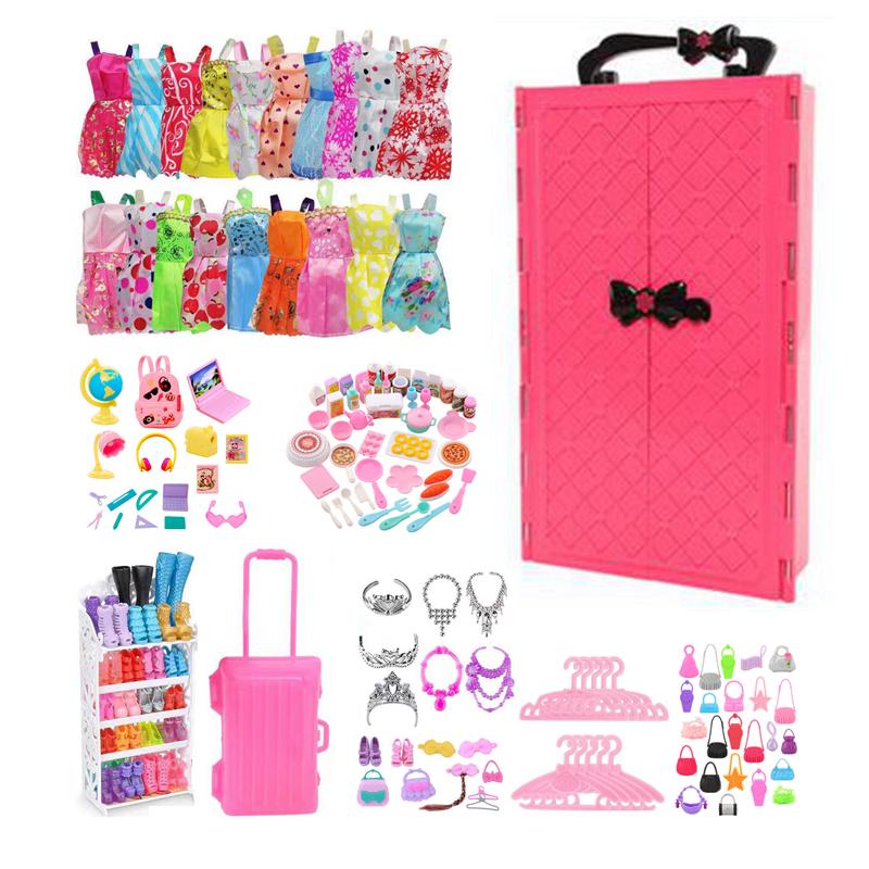 132 Pcs Dolls Kids Clothes And Accessories With Closet Including 9 Sets Of Doll Room Toys Mini Skirts Doll Dress Up Toys for Girls Kids Toddlers Toy Gifts