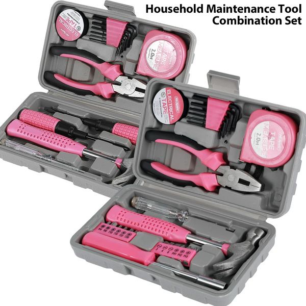 Kit d'outils de réparation domestique, 1324 pièces, ensemble à main rose polyvalent avec mallette de rangement, marteau Durable et clé Allen 240108