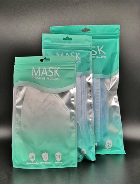 Sacs d'emballage de masques 1325 1521cm, sac Opp à fermeture éclair, boîte d'emballage de détail, sac d'emballage en plastique Poly pour masques 3186647