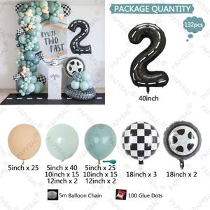 132pcs Run Fast Racing Car Teal Blue Balloon 40inch Black Line Number Birthday Party Latex ballons Arch Garland Kit Boys