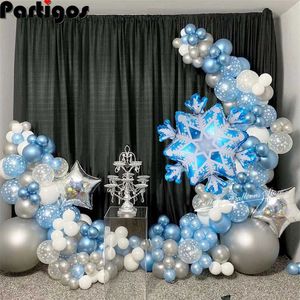 132pcs flocon de neige ballon guirlande arc kit fête d'anniversaire glace reine des neiges métal ballon bébé douche décoration noël globos 211216