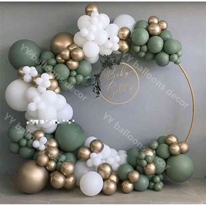 132 unidsBaby Shower Globo Garland Arch Kit 12 pies RETRO Verde Blanco Oro Latex Globos de aire Paquete para decoración de fiesta de cumpleaños Supplie 210719