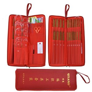 Juego de agujas de tejer de 133 Uds. Con estuche rojo, agujas de tejer de acero inoxidable de bambú, agujas circulares, gancho de ganchillo para costura DIY 258a