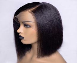 Perruque Bob Lace Front Wig Remy naturelle, cheveux courts, lisses, crépus, nœuds décolorés, densité 134 130, pour femmes, 34369519796362