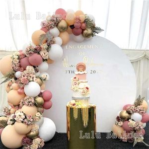 134/140 pcs Arch Garland Kit Blanc Beige Vintage Ballons roses pour fête de mariage anniversaire baby shower 211216