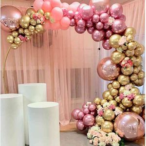 134pcs Chrome Gold Rose Pastel Bébé Pink Balloons Pink Arch Kit 4D Rose Ballon pour mariage anniversaire Baby Douche Décor 210719